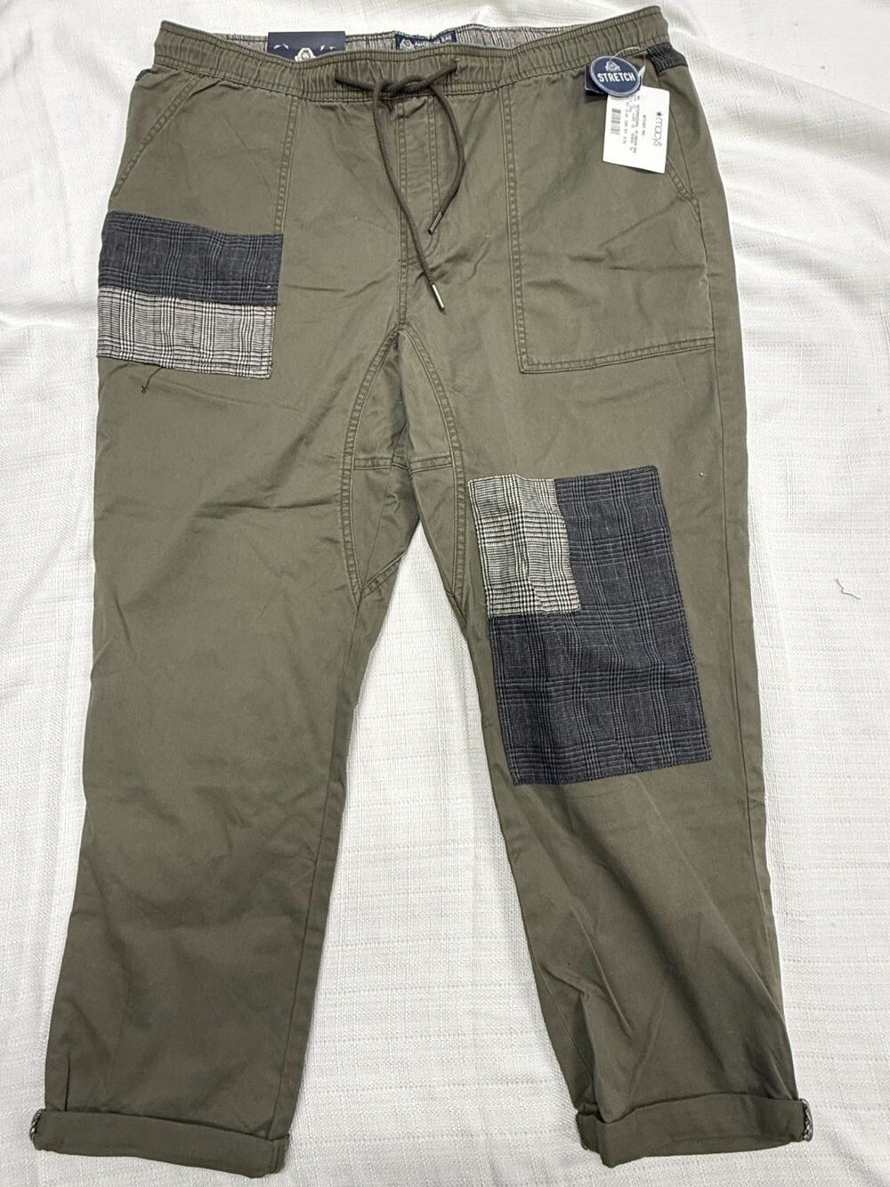 American Rag Mens XL Jogger Pants Olive Green Patchwork Stretch Drawstring NWT